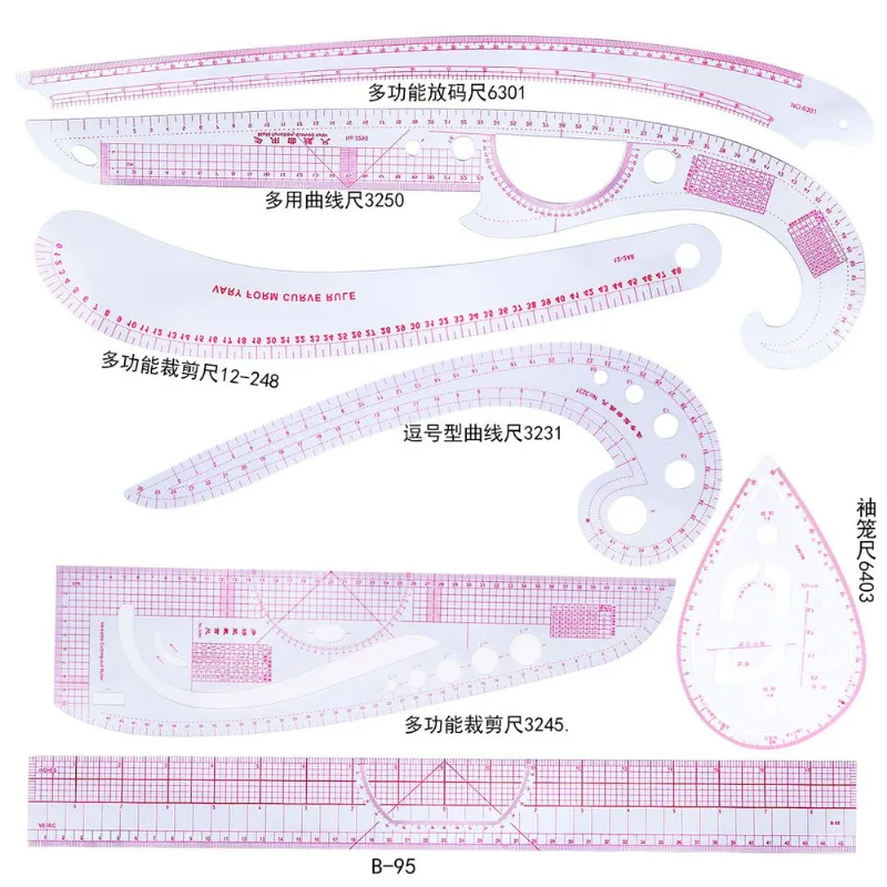 Conjunto De Réguas Curvas Francesas Sewing Tailor, 7 Peças De Plástico