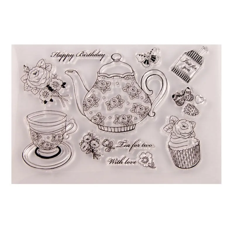 Clear Stamp Teapot Flower Silicone Para Scrapbooking Diy