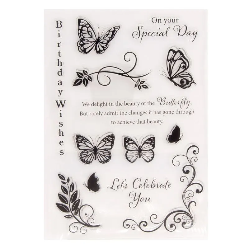 Silicone Clear Stamp Butterfly Flower Para Álbum De Recortes Diy