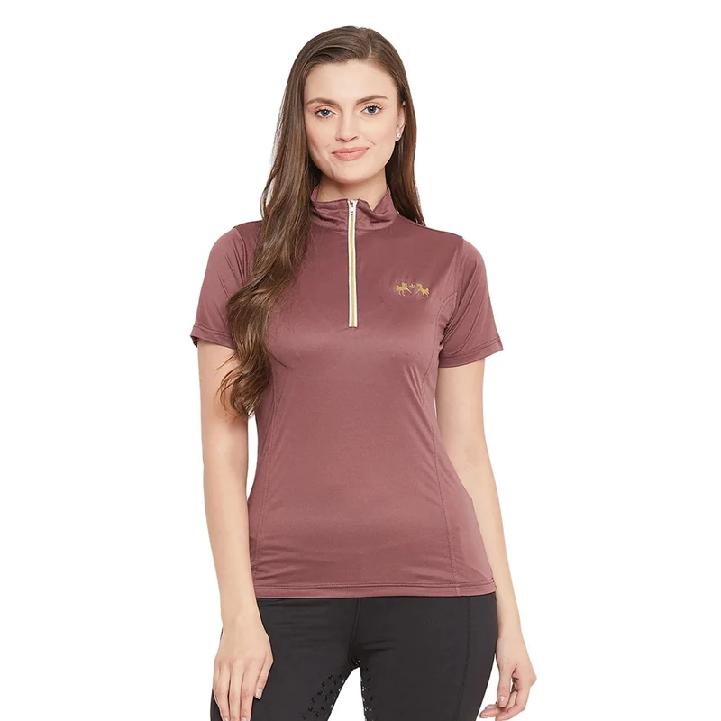 Equine Couture Ladies Surya EquiCool Short Sleeve Sun Sport Shirt Rose Brown / X-Large