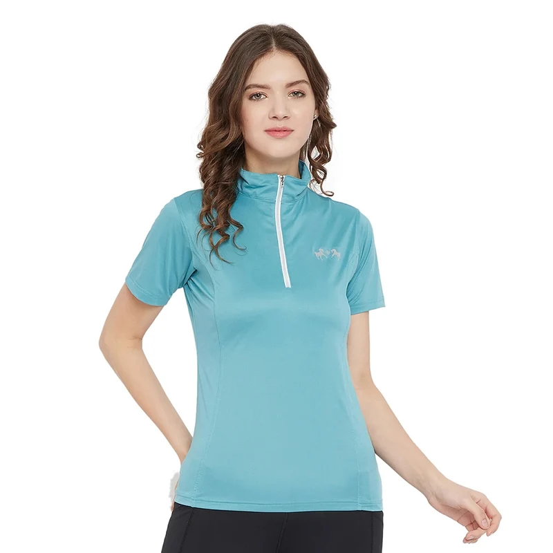 Equine Couture Ladies Surya EquiCool Short Sleeve Sun Sport Shirt Sea Blue / Medium