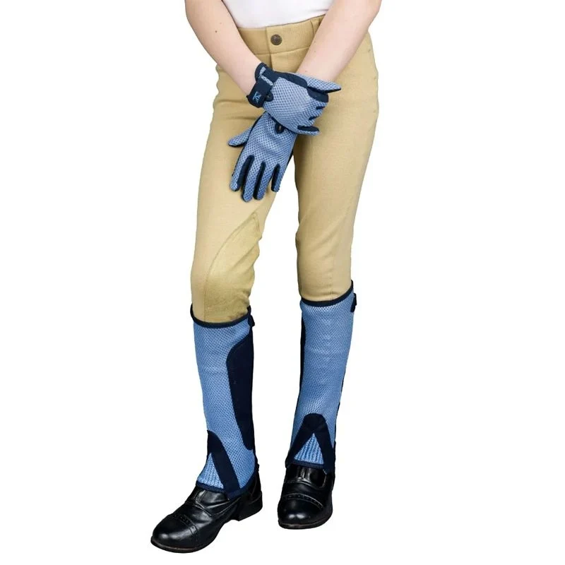 TuffRider Kids Dbl Up Air Mesh Half Chap/Glove Set Light Blue/Navy / Large
