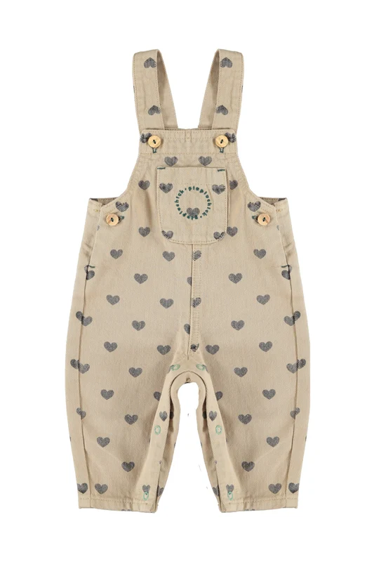 PIUPIUCHICK BEIGE HEART PRINT OVERALLS 18M