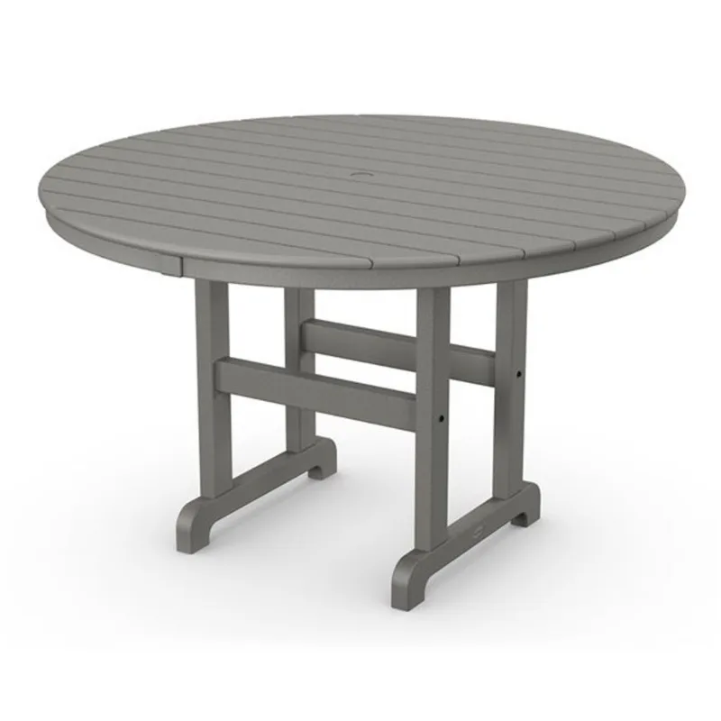 POLYWOOD Slate Grey Round Outdoor Dining Table 48-in W x 48-in L with Umbrella Hole
