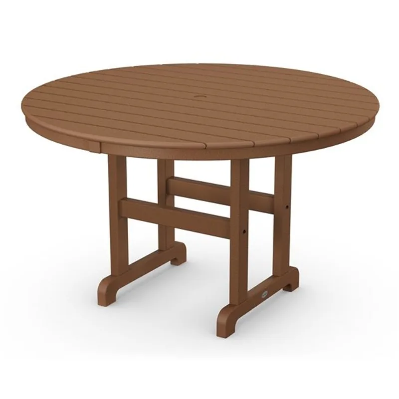 POLYWOOD Teak Round Outdoor Dining Table 48-in W x 48-in L with Umbrella Hole
