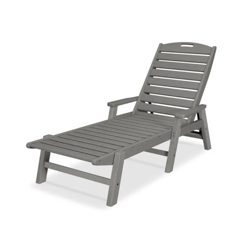 POLYWOOD Nautical Slate-Grey Plastic Stackable Chaise Lounge with Arms