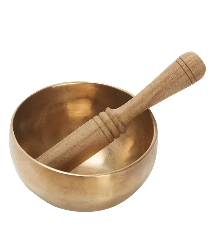 dZi Singing Bowl: 4.75'' Handbeaten W/7" Plain Wooden Striker Gold