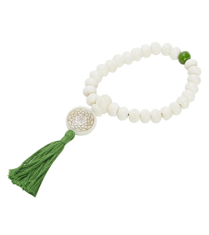 dZi Wrist Mala: Heart Chakra, Green White/Green