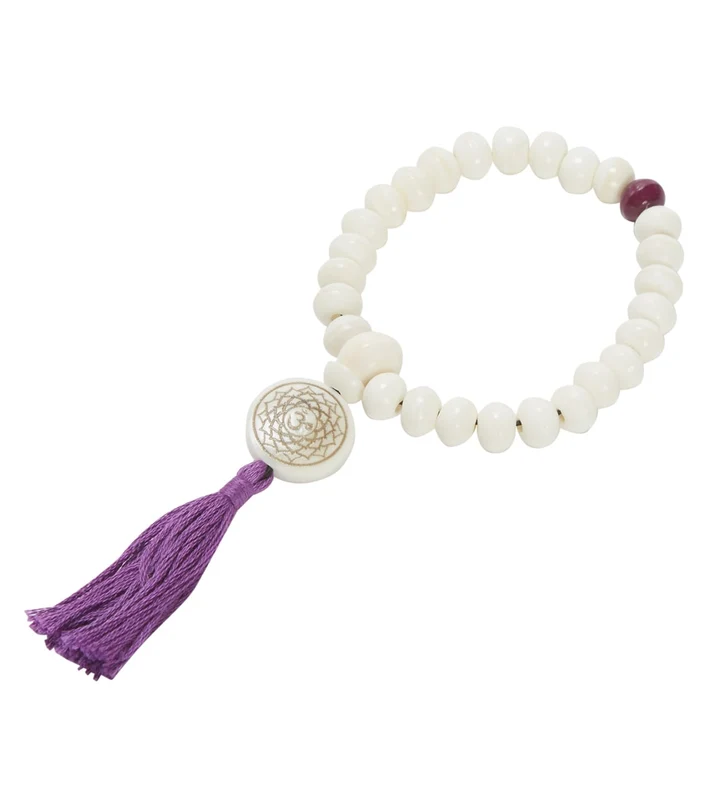 dZi Wrist Mala: Crown Chakra, Purple White/Purple