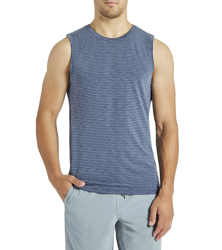 Manduka Men's Transcend Performance Stripe Tank Indigo/Stone Wash / S