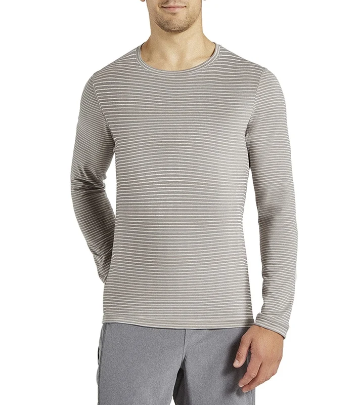 Manduka Men's Striped Transcend Long Sleeve Yoga Tee Bisque/Clay / L