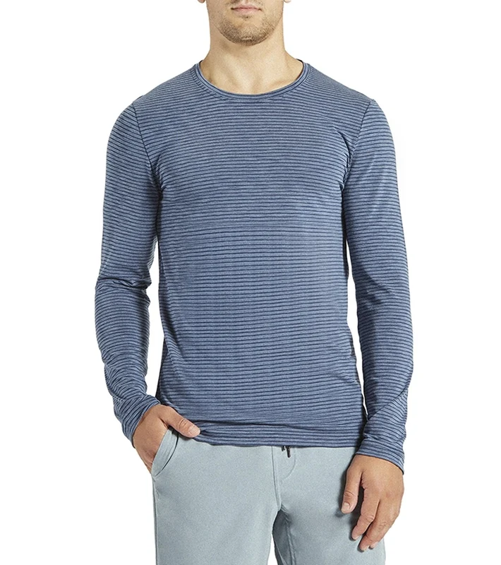 Manduka Men's Striped Transcend Long Sleeve Yoga Tee Indigo/Stone Wash / L