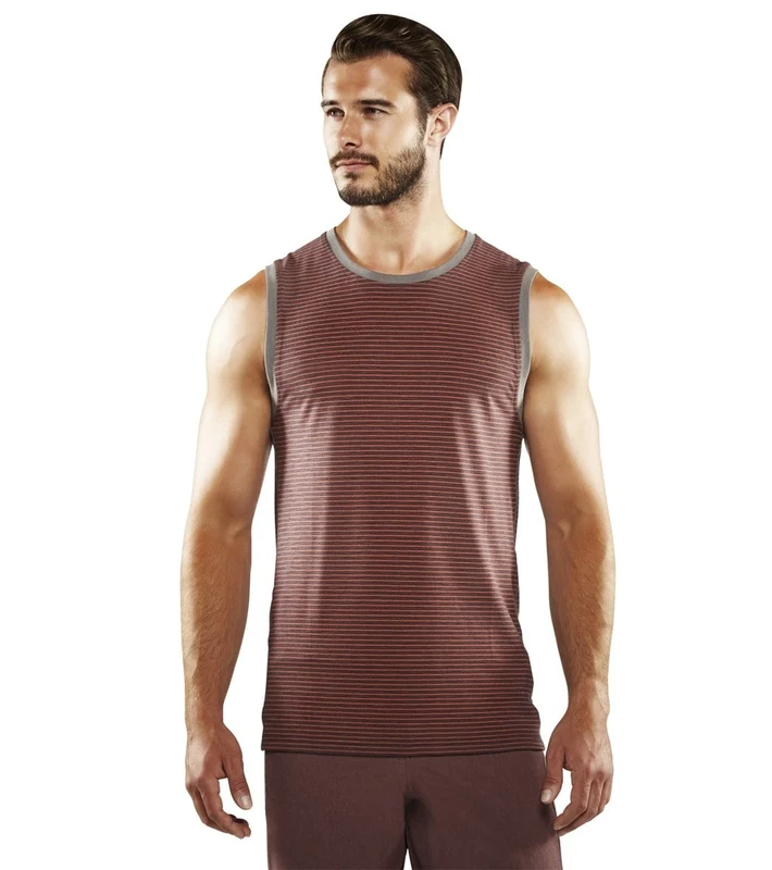 Manduka Men's Transcend Performance Stripe Tank Maka/Raisin / L