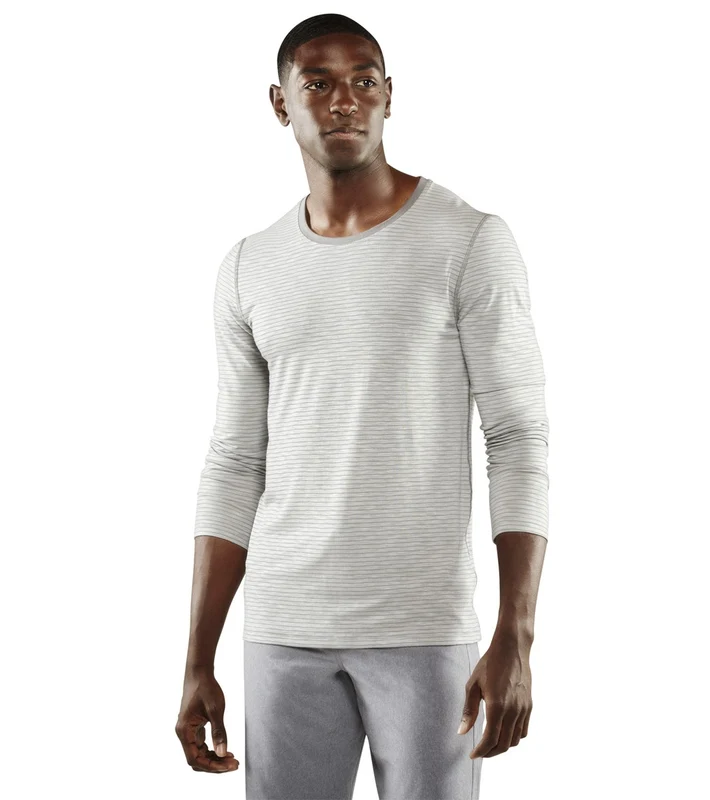 Manduka Men's Striped Transcend Long Sleeve Yoga Tee Cement/Thunder / S