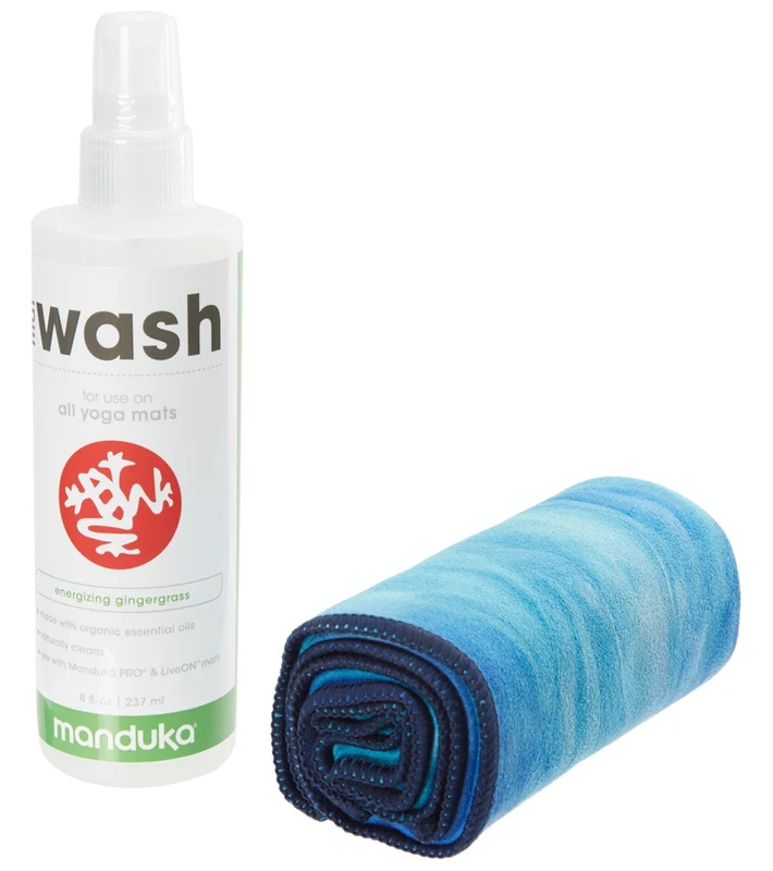 Manduka 8oz Mat Wash + Marble Hand Towel Pacific Blue