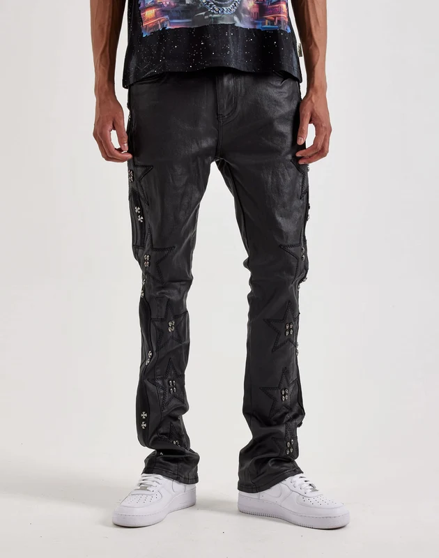 WAIMEA Flare Star Waxed Slim Denim Jeans 34