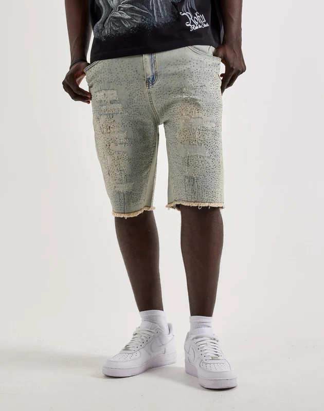 WAIMEA Distressed Rhinestone Denim Shorts 30