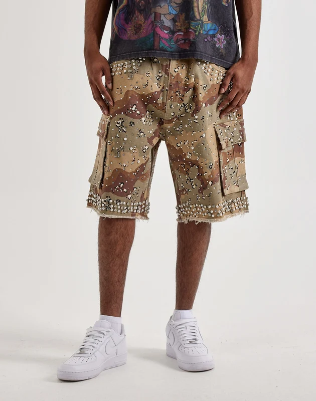 WAIMEA Rhinestone Pearl Cargo Shorts 34