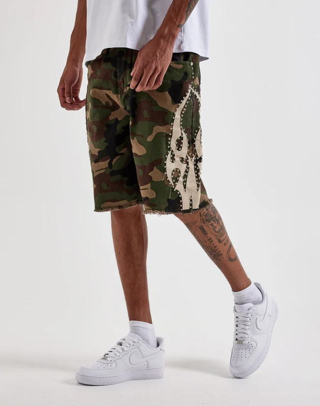 WAIMEA Studded Side Patch Camo Shorts 36
