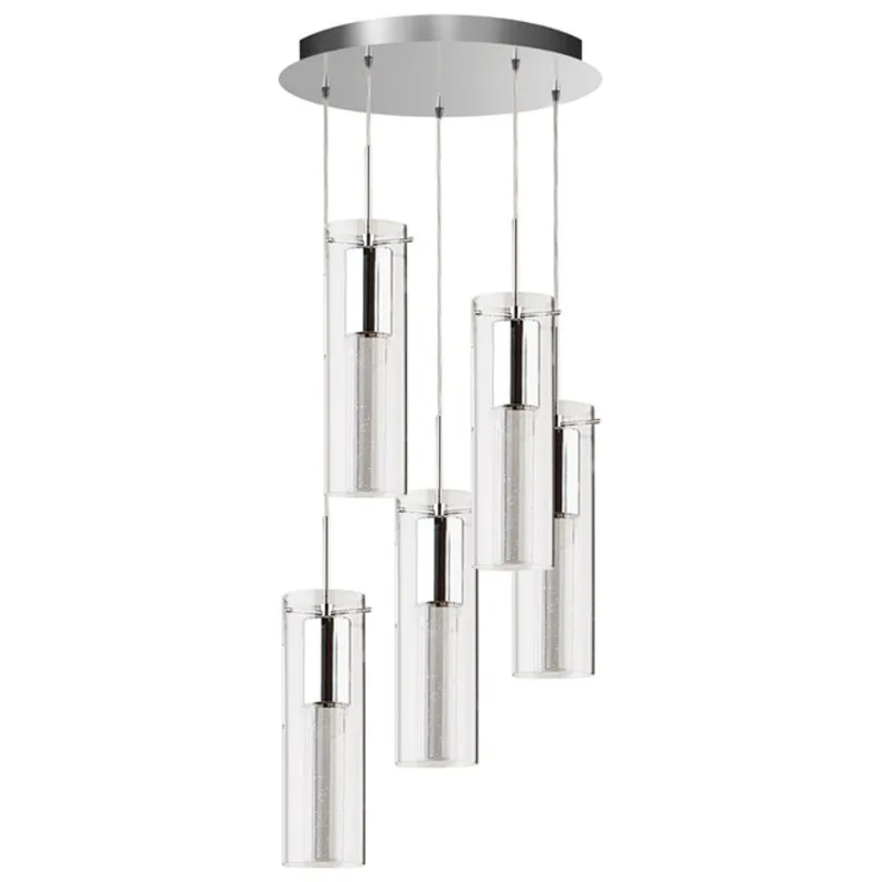 VOLTZ Bubble Flow 5-Light Pendant - Chrome/Crystal