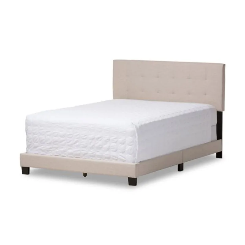 Baxton Studio Brookfield Beige Fabric Upholstered Grid-tufting Bed - Queen