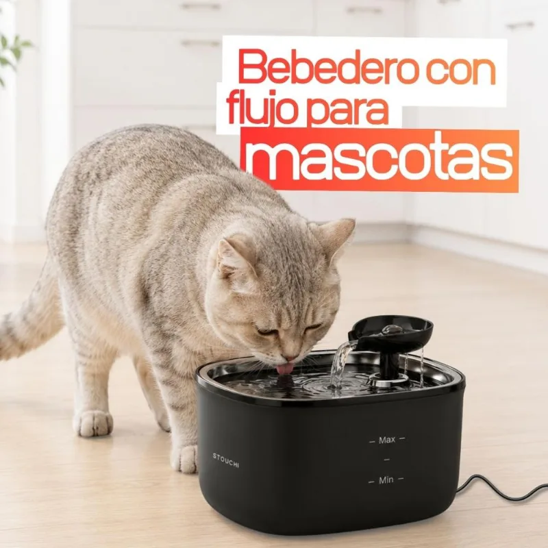 Bebedero de Agua para Gatos Perros 2 L Bandeja de Acero Inoxidable Funcionamiento Silencioso
