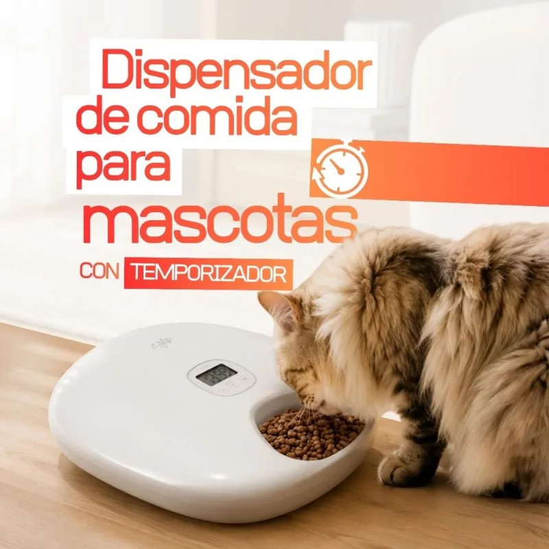 Dispensador Automático de Comida para Mascotas con Temporizador 6 Comidas Programables