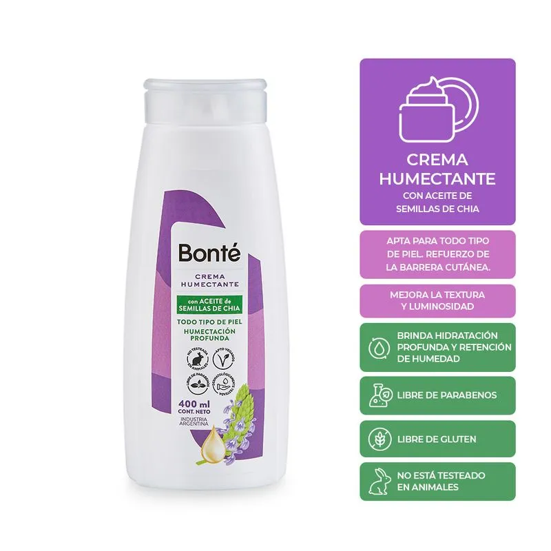 Crema Corporal Humectante Con Aceite de Semillas De Chia Bonte 400 Ml.
