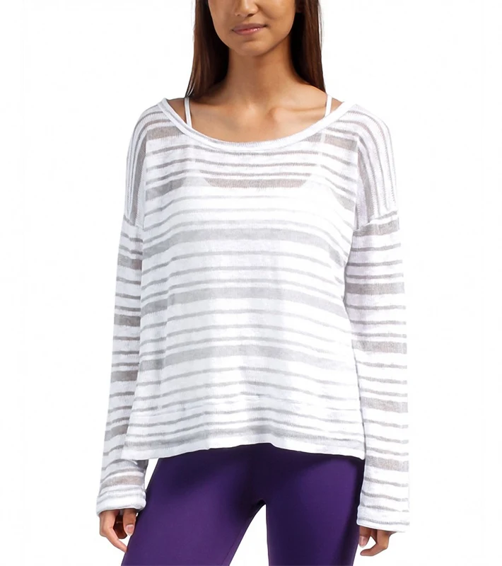 Beyond Yoga Slouchy Pullover White/Light Heather Gray Stripe / XL