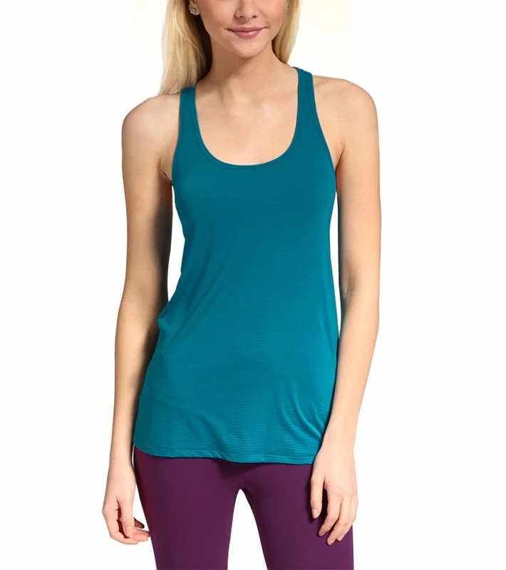 Beyond Yoga Sleek Stripe Twist Racerback Tank Teal Blue Stripe / S