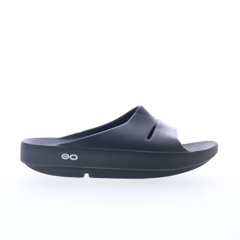 Oofos Ooahh Luxe 1101 Mens Black Synthetic Slip On Slides Sandals Shoes 4
