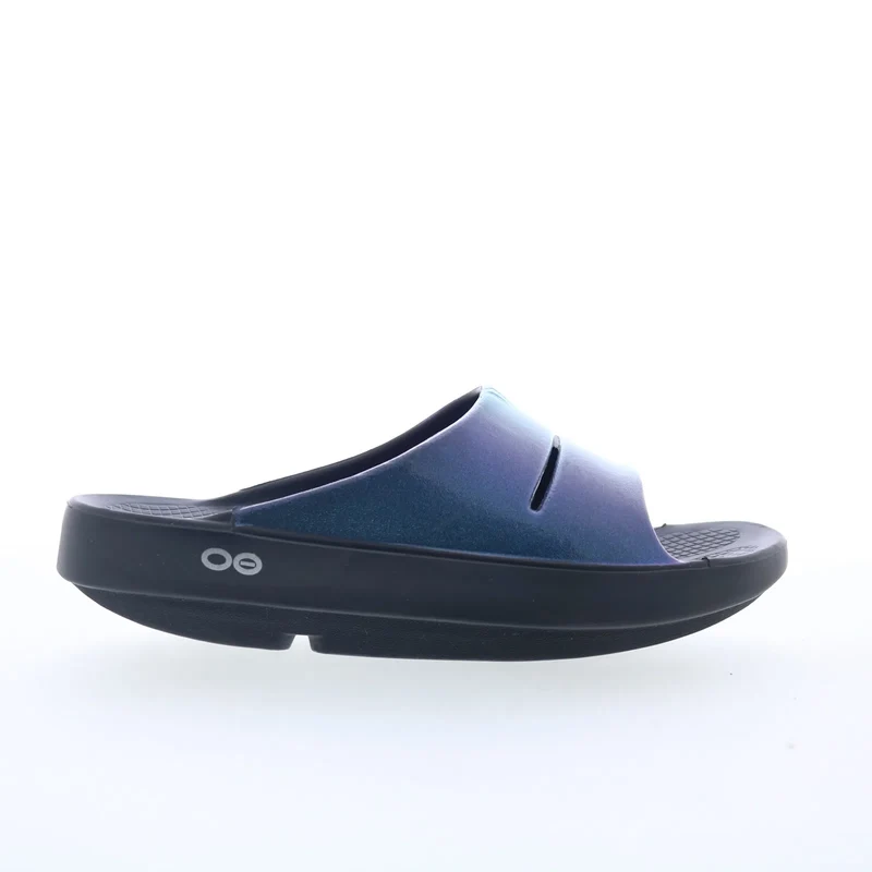 Oofos Ooahh Luxe 1101 Womens Blue Synthetic Slip On Slides Sandals Shoes 5