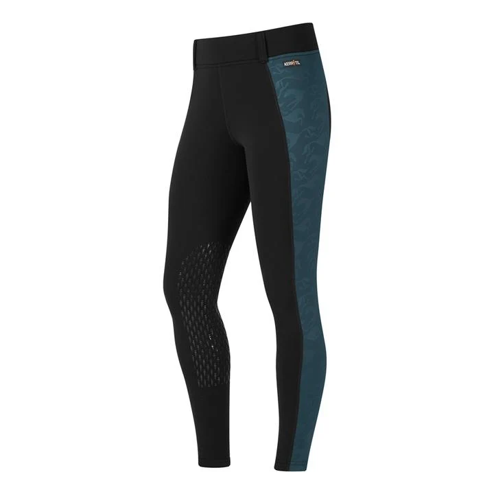 Kerrits Ladies Embossed Powerstretch Pocket Knee Patch Tights Jade/Black / Medium