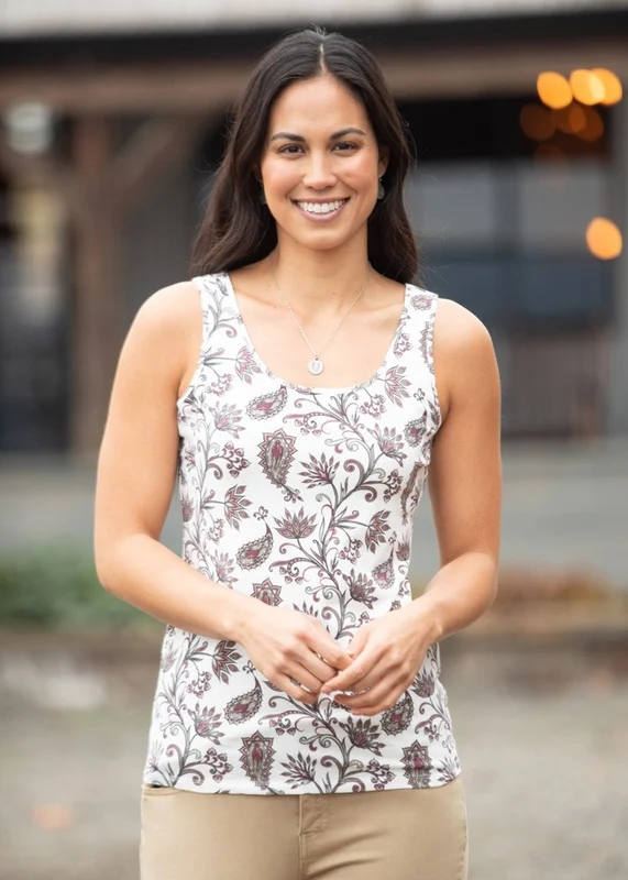 EQL by Kerrits Ladies Organic Cotton Printed Tank Top Soft White Horse Paisley / 1X-Large