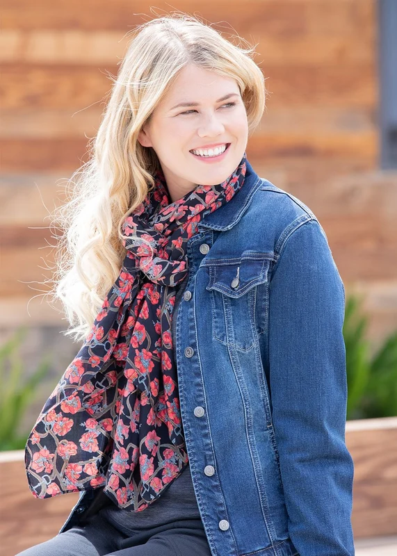 EQL by Kerrits Ladies Wrap It Up Scarf Black Poppy Rein / 28-1/2" W x 72 L
