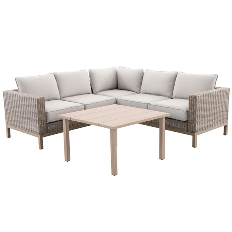 Landon & Co. Tremblant Sectional Set in Brown Steel and Wicker with Tan Cushions - 4-Piece