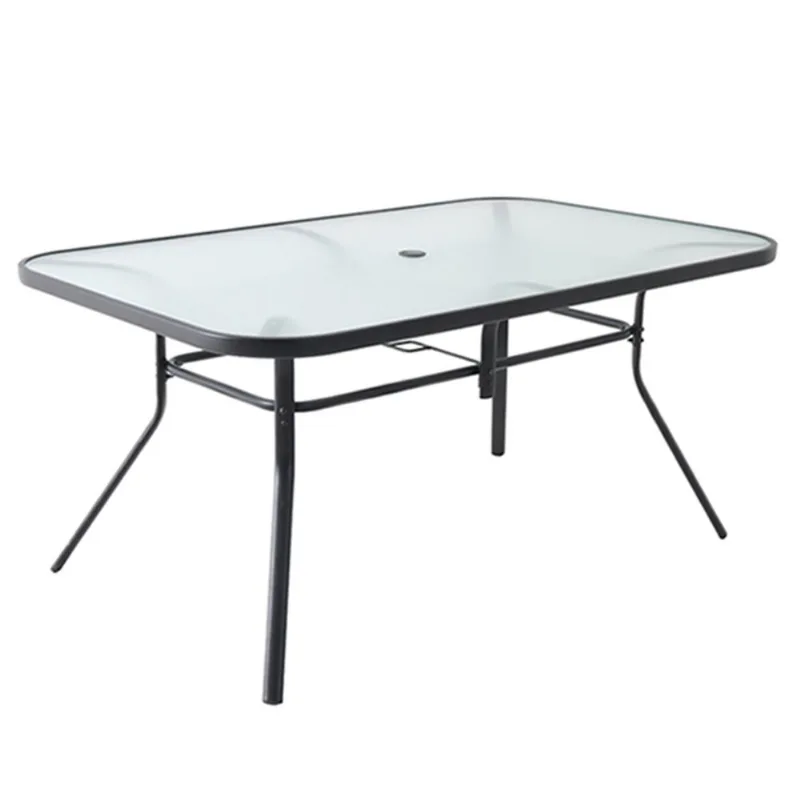VALU+ Pelham Bay 60 x 38 x 28-in Black Steel and Glass Outdoor Dining Table