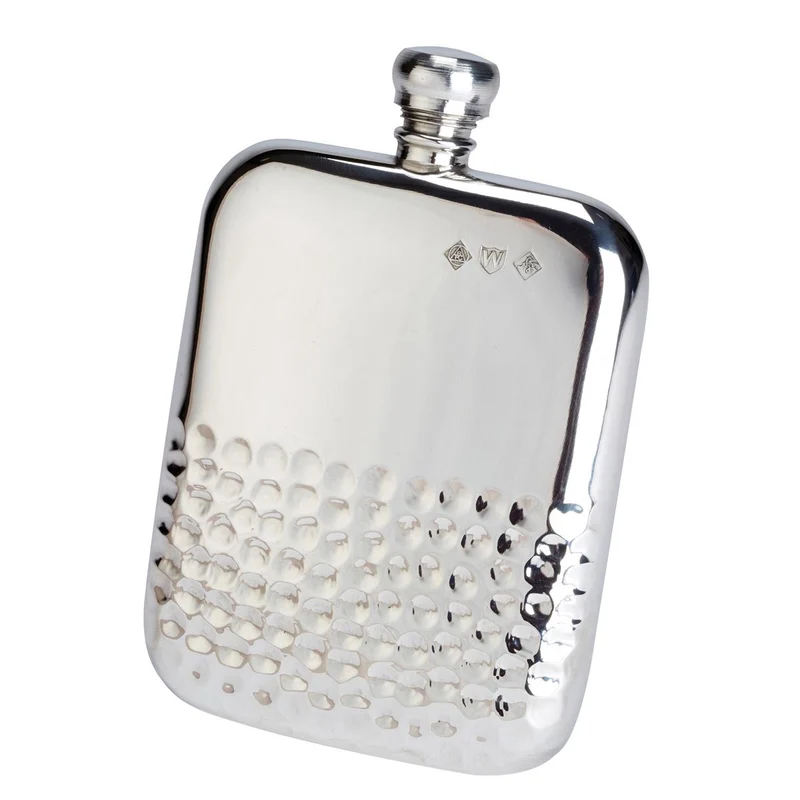 Bisley Pewter 6oz Half Hammered Kidney Flask