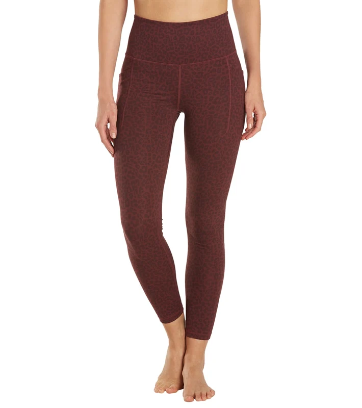 Everyday Yoga Uphold Cheetah High Waisted 7/8 Leggings With Pockets 25" Burgundy Cheetah / Medium
