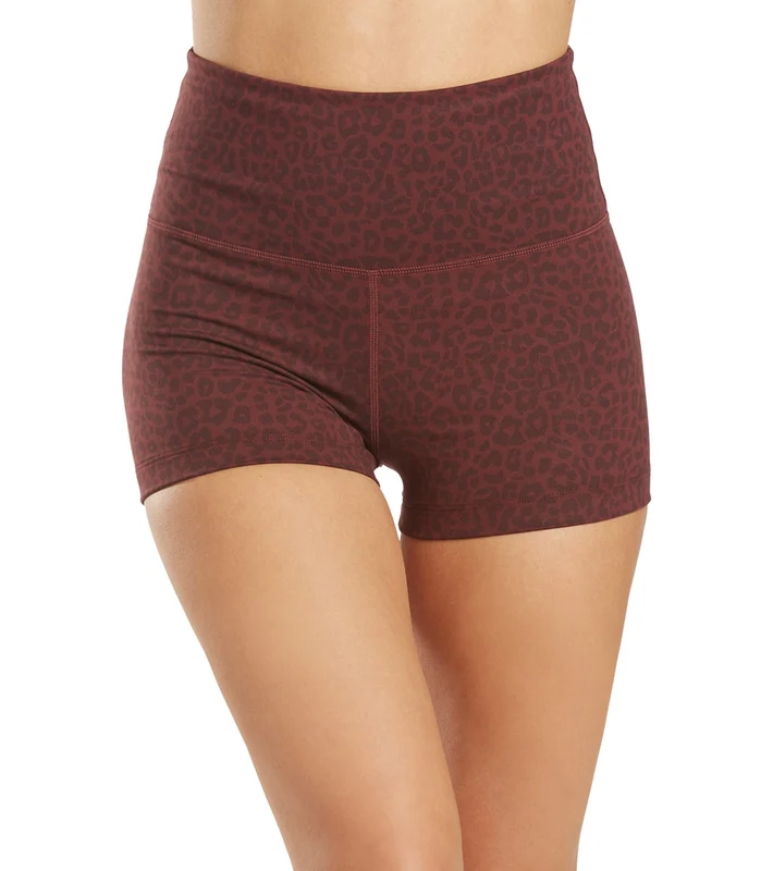 Everyday Yoga Uphold Cheetah High Waisted Hot Yoga shorts 1" Burgundy Cheetah / X-Small