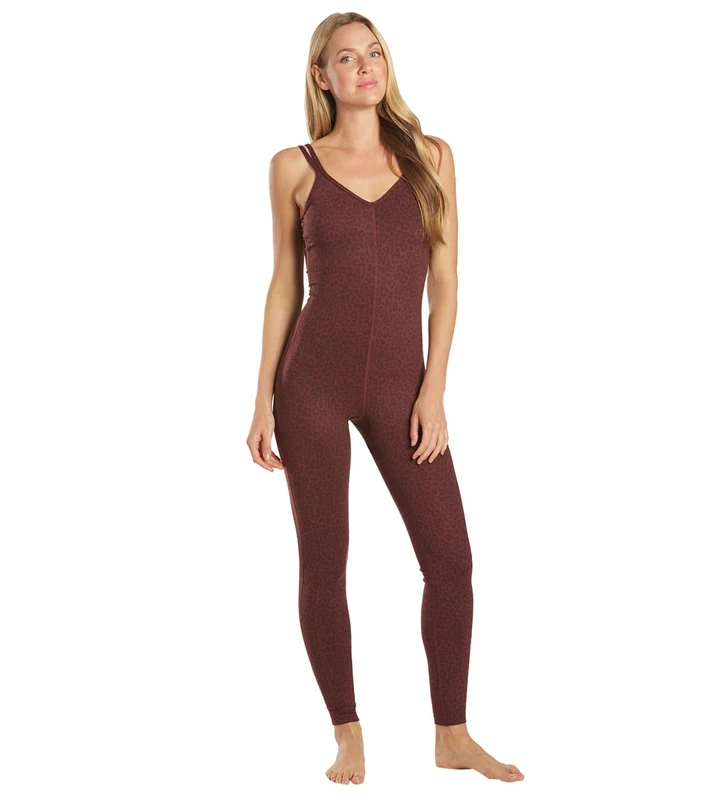 Everyday Yoga Radiant Cheetah Strappy Back Long Leotard 28" Burgundy Cheetah / XL