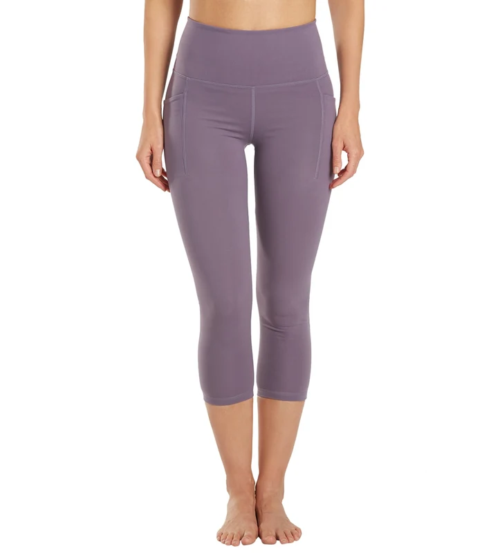 Everyday Yoga Uphold Solid High Waisted Capri Leggings With Pockets 21" Purple Taupe / X-Large