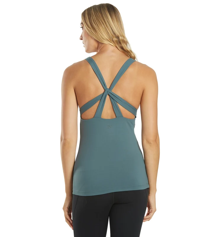 Everyday Yoga Instinct Solid Twisted Back Support Tank Eucalyptus Grey / Medium