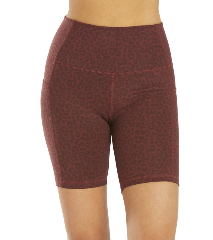 Everyday Yoga Uphold Cheetah High Waisted Biker Shorts with Pockets 7" Burgundy Cheetah / X-Large