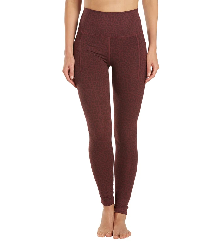 Everyday Yoga Uphold Cheetah High Waisted Leggings With Pockets 28" Burgundy Cheetah / Small