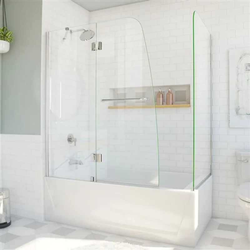 Aqua 56-60 x 30 x 58 Frameless Hinged 6mm Tub Door with 30-in Return Panel in Chrome