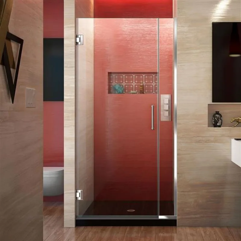 Unidoor Plus 29 1/2 - 30 x 72 Frameless Hinged Pivot Shower Door in Chrome with 10mm Tempered Glass