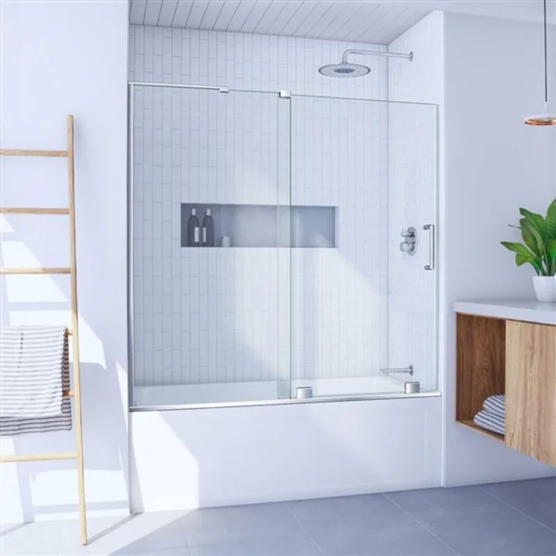 Mirage-X 56-60 x 58 Frameless Sliding 10mm Tub Door in Chrome; Left Wall Installation