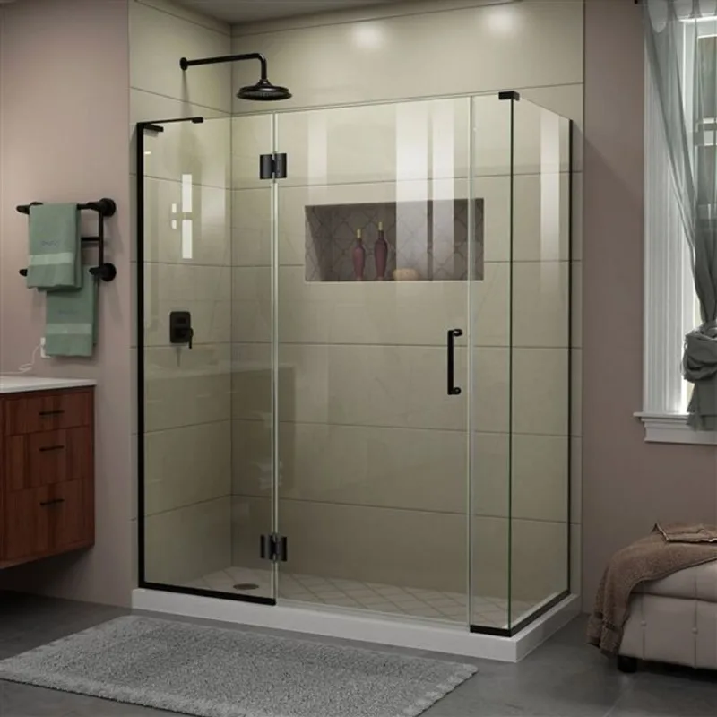 Unidoor-X 58 1/2 x 34 3/8 x 72 Frameless Hinged 10mm Pivot Shower Enclosure in Satin Black