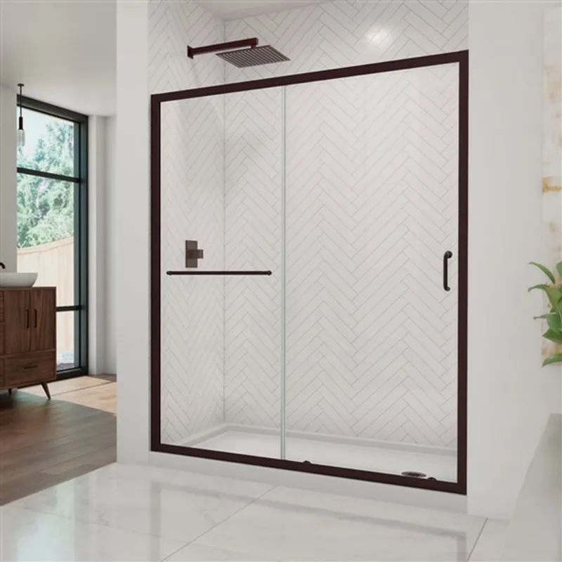 Infinity-Z Shower Kit 36 x 60 x 74 3/4 Semi-Frameless Sliding Clear Shower Door in Oil Rubbed Bronze with Right Drain White Base